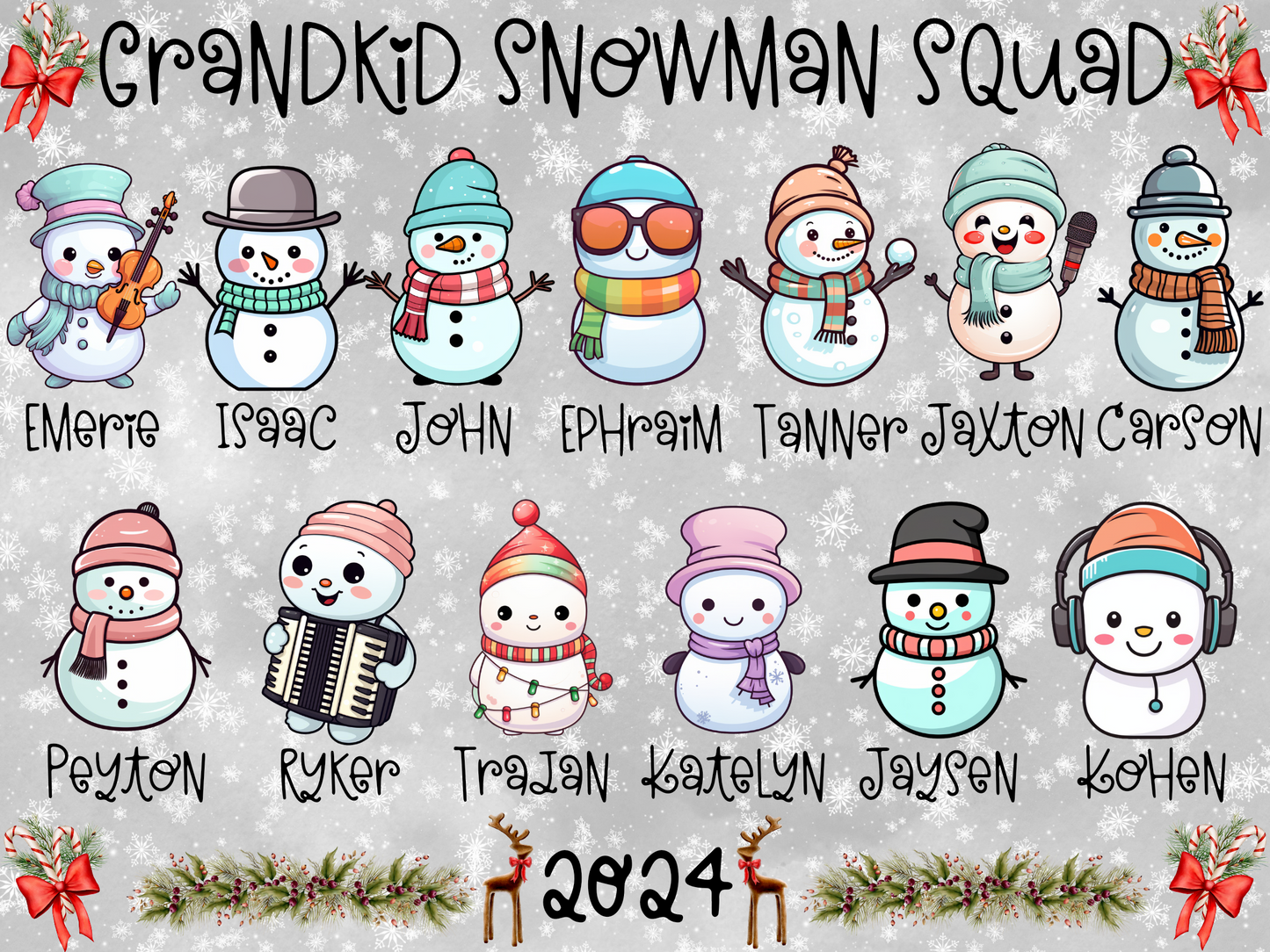 Grandkid snowman squad